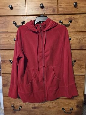 Eddie Bauer Deep Red Zip-Up Hooded Fleece Jacket